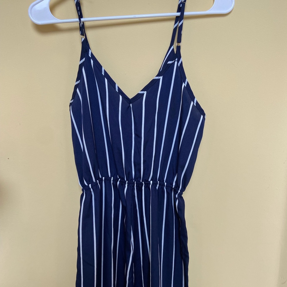 Romwe Navy Striped Jumpsuit Size: S